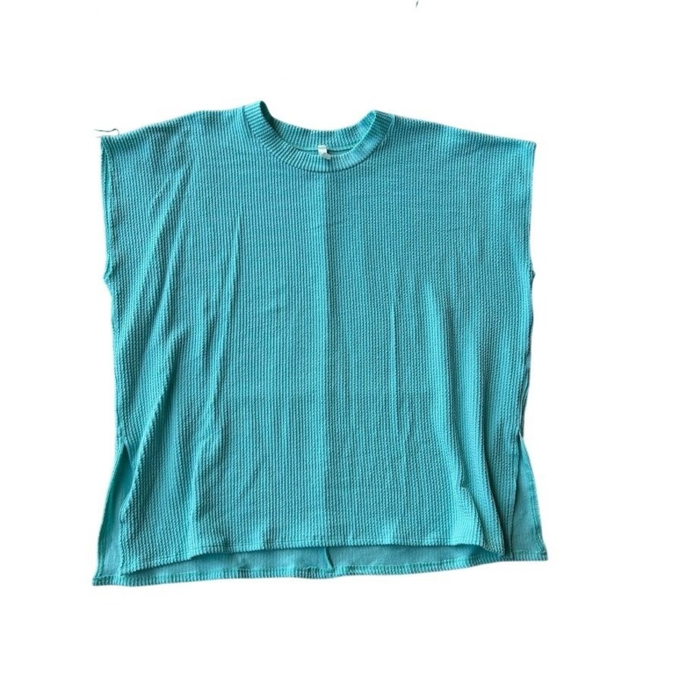 Magic Fit Turquoise Blue‎ Textured Popcorn Knit Sleeveless Boxy Top RI-08 L/XL